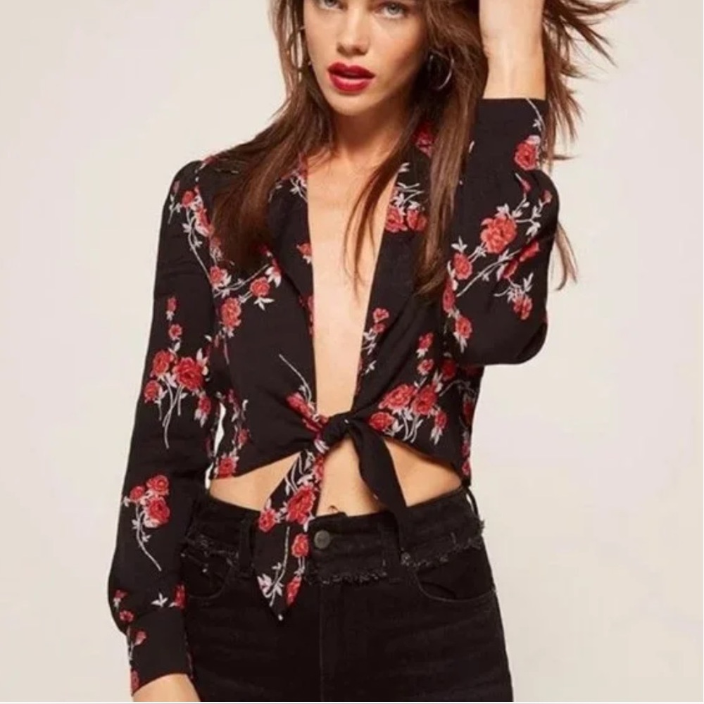 Reformation Dottie Floral Tie Front Blouse S